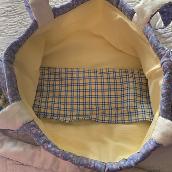 HANDMADE TOTE(PS I LOVE YOU BAG) UPCYCLED QUILTED LINED/POCKET COT/POLY 16”x12” - Picture 3 of 4